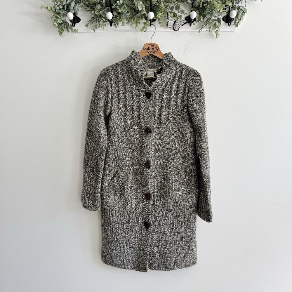 vintage y2K Free People Grey Chucky Knit Wood Button Long Sleeve Cardigan S